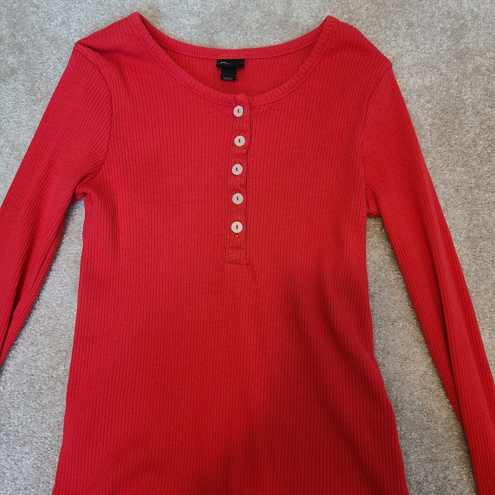 Art Class Vibrant Red Buttoned Long Sleeve Tee